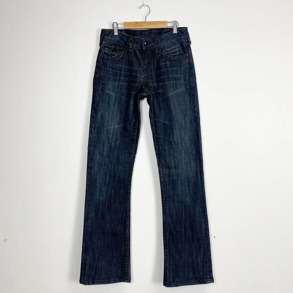 True Religion Jeans Womens Size 27 Dark Wash Becky Big T Gem Buttons - Picture 1 of 16